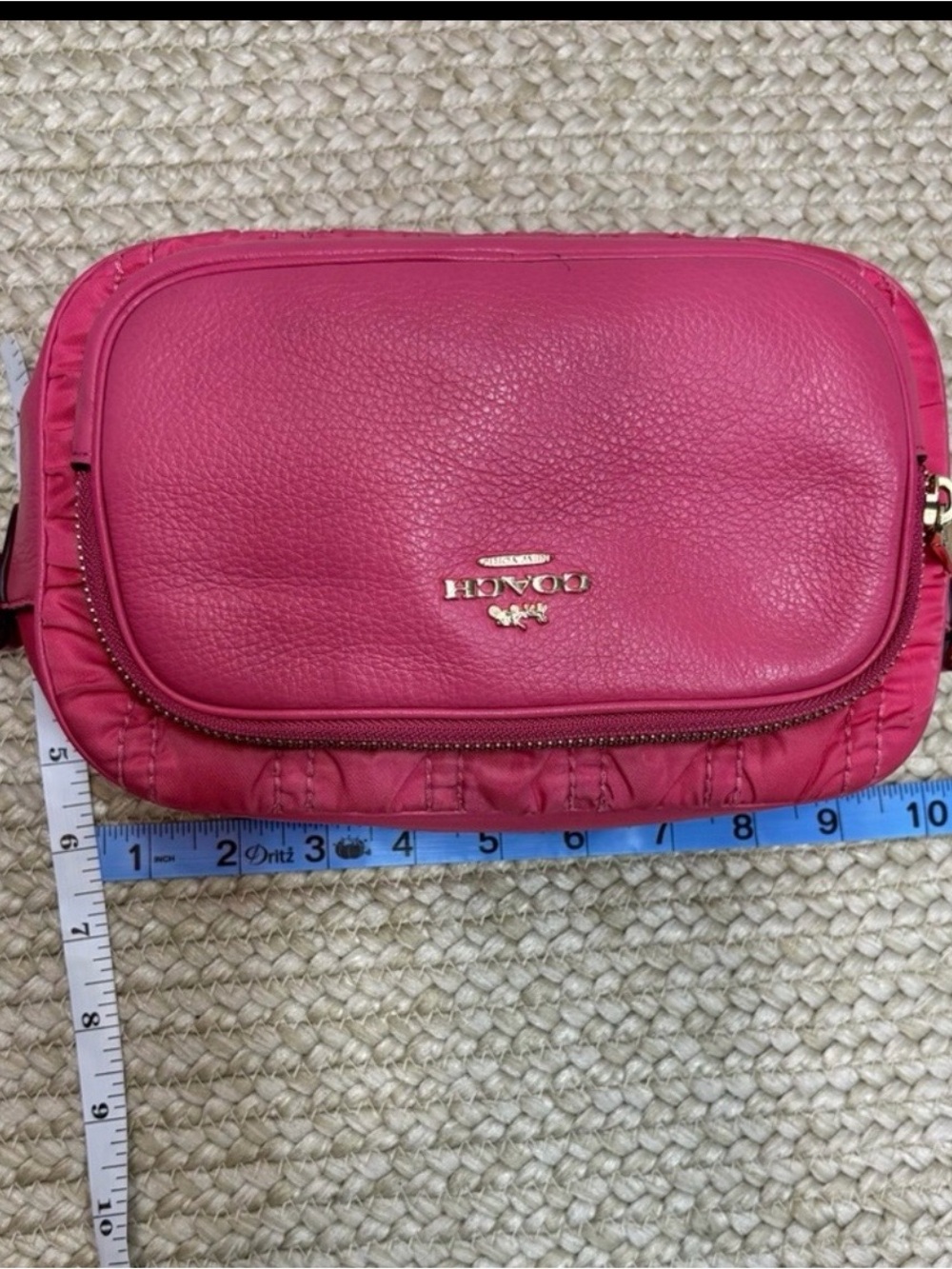 Coach Court Crossbody Hot Pink Ruched Double Zip Leather Nylon Gold Hardware - Picture 14 of 15